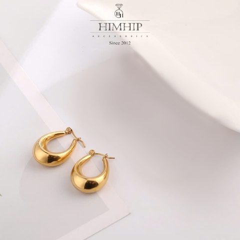 Khuyên Tai Ngắn/Dài HimHip TiTan Dáng Vòng Giọt Nước