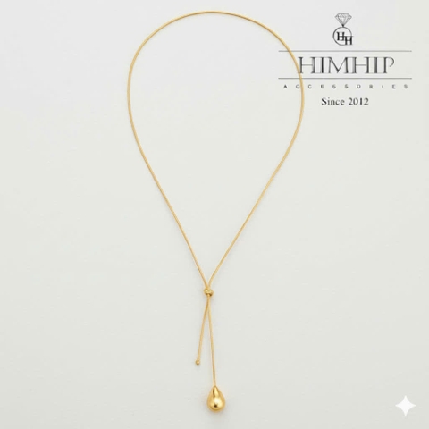 Vòng Cổ HimHip Titan Charm Giọt Nước Phối Dây Rút Sợi Mì Thanh Lịch 65cm