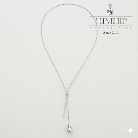 Vòng Cổ HimHip Titan Charm Giọt Nước Phối Dây Rút Sợi Mì Thanh Lịch 65cm