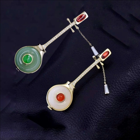 Trâm, Ghim Cài Áo HimHip Đàn Nguyệt Sang Trọng HKCC Đính Phale 2*6,5cm