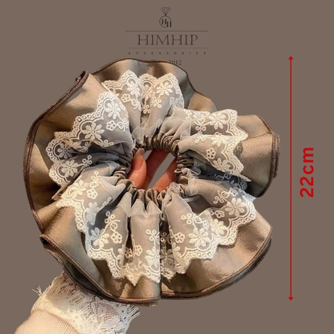 Scrunchies HimHip Bản To Vải Nhún Mix Ren Tiểu Thư 22cm