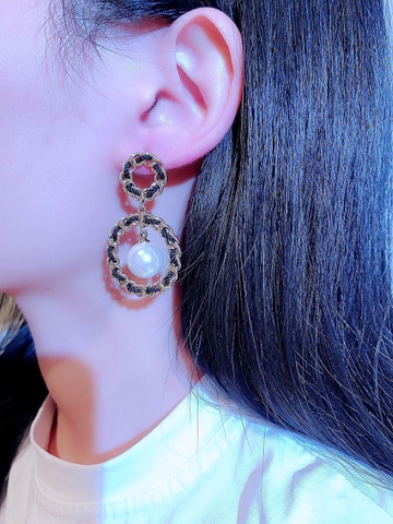 Khuyên Tai Bản To HimHip 2 Vòng Xoắn Cổ Điển HKCC Mix Hạt Giả Trai 3x4.5cm