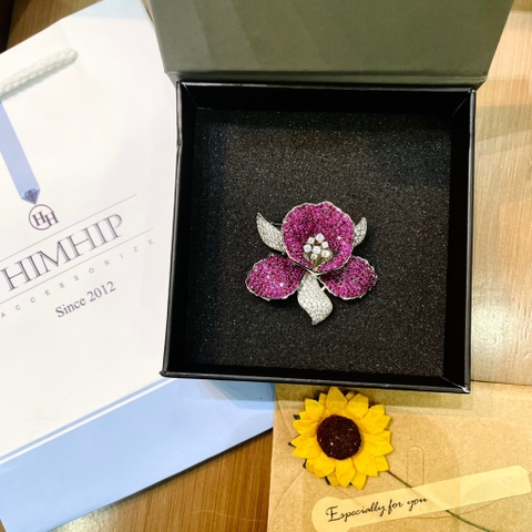Trâm, Ghim Cài Áo HimHip Hoa Lan Tím Sang Trọng HKCC Đính Phale 4*5cm