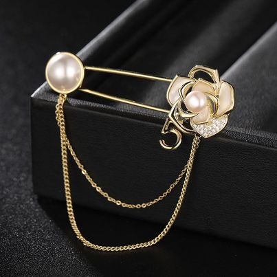 Trâm, Ghim Cài Kim Băng HimHip Hoa Hồng Nụ Trai Thanh Lịch HKCC Đính Phale 2x5.5cm