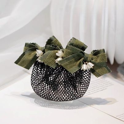 Kẹp Bối, Búi Lưới HimHip Phối Vải Xanh Charm Hoa Chuông Thanh Lịch