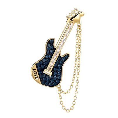 Trâm, Ghim Cài Áo HimHip Cây Đàn Guitar Xanh Sang Trọng HKCC Đính Phale 1,5*4,5cm