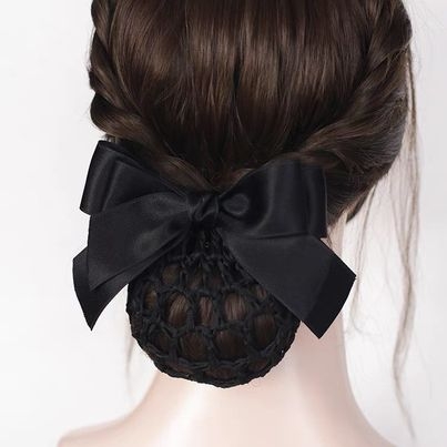 Kẹp Bối, Búi Lưới HimHip Phối Vải Trơn Nơ Đen Bản To Thanh Lịch