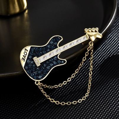 Trâm, Ghim Cài Áo HimHip Cây Đàn Guitar Xanh Sang Trọng HKCC Đính Phale 1,5*4,5cm