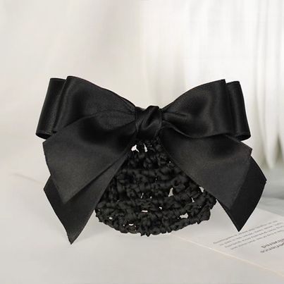 Kẹp Bối, Búi Lưới HimHip Phối Vải Trơn Nơ Đen Bản To Thanh Lịch