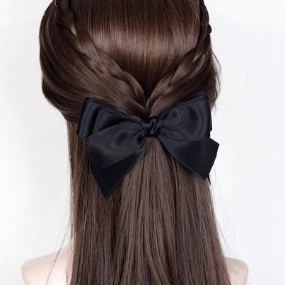 Kẹp Bối, Búi Lưới HimHip Phối Vải Trơn Nơ Đen Bản To Thanh Lịch