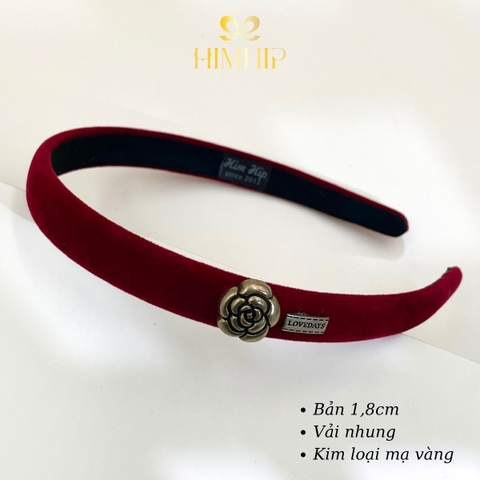 Bờm Noel HimHip Phối Vải Nhung Mix Hoa Hồng Sang Trọng 1.8cm - Đỏ