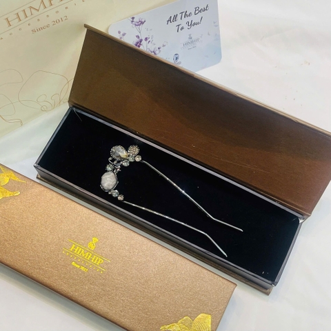 Trâm Cài Tóc HimHip HKCC Đính Phale Phối Bướm Đá Cổ Điển 11.8x4.5cm Kèm Hộp Phụ Kiện Áo Dài