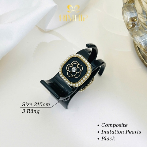 Kẹp Càng Cua HimHip Composite Charm Mặt Vuông Hoa Hồng Viền Giả Trai 3 Răng 5x2cm