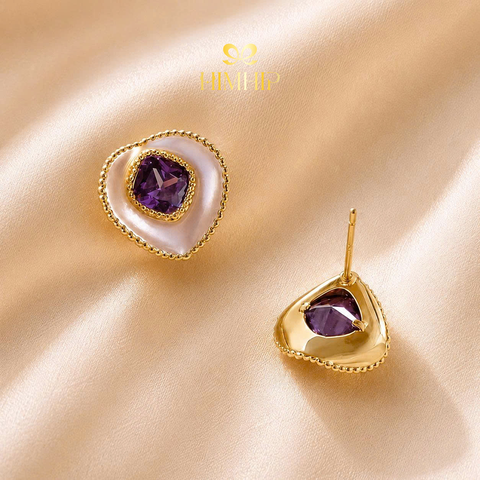 Khuyên Tai Nụ HimHip HKCC Giotto Violet Đá Ánh Tím Cổ Điển 1.3x1.3cm