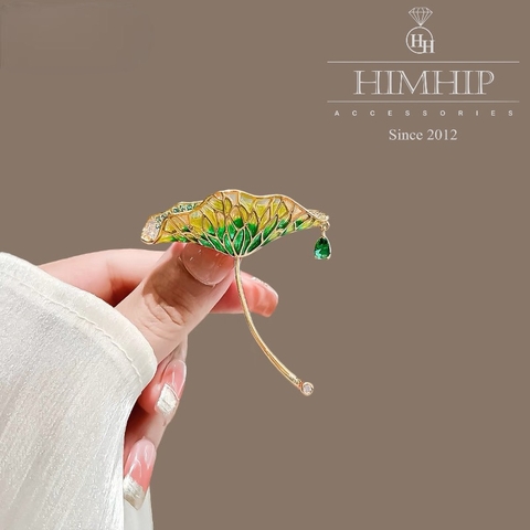 Trâm, Ghim Cài Áo HimHip Lá Sen Quý Phái HKCC Đính Phale 4,5*5cm