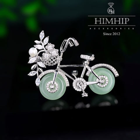 Trâm, Ghim Cài Áo HimHip Xe Đạp Gắn Giỏ Hoa Đáng Yêu HKCC Đính Phale 3,5*5cm