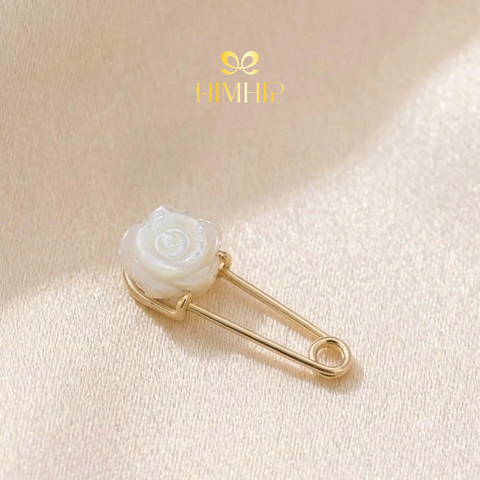 [Thiết kế] Trâm, Ghim Cài Áo Kim Băng HimHip HKCC Hoa Hồng Khảm Trai 1.2cm