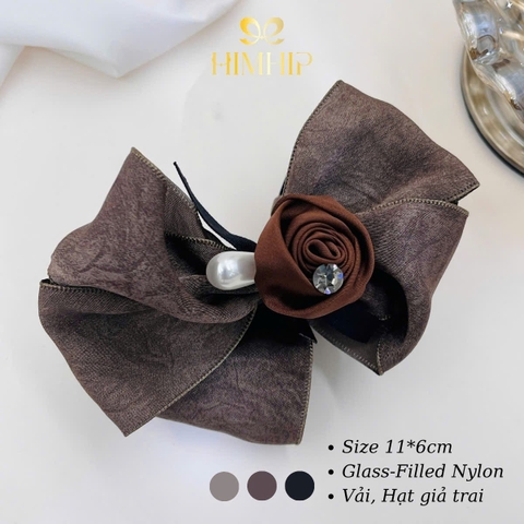 Kẹp Móc Dọc HimHip Glass-filled Nylon Nơ Vải Hạt Giả Trai Đính Hoa Hồng Nhỏ 11x6cm