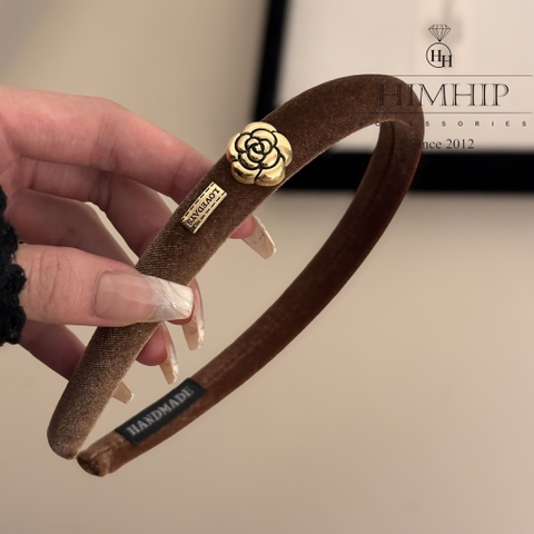 Bờm HimHip Phối Vải Nhung Charm Hoa Hồng Sang Trọng 1.8cm
