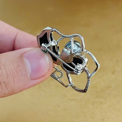Trâm, Ghim Cài Áo HimHip Hoa Hồng Khảm Trai Sang Trọng HKCC Đính Hạt Giả Trai Xám 3.5x4cm