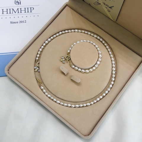 [Thiết Kế] Vòng Cổ HimHip Trai Thật 7li Dáng Hạt Gạo Khóa Ong Vàng Đáng Yêu 41+0cm