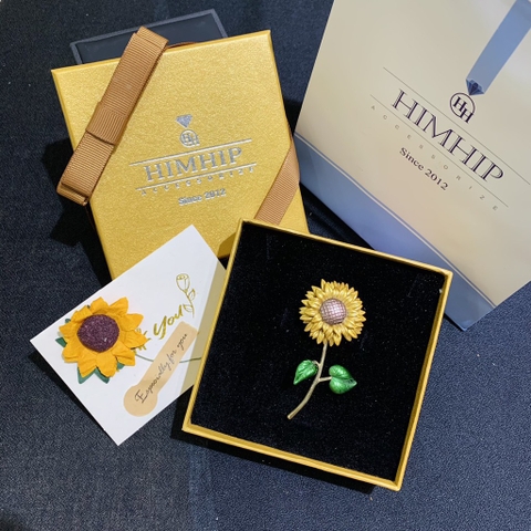 Trâm, Ghim Cài Áo HimHip Hoa Hướng Dương Lá Xanh Thanh Lịch HKCC 3*6cm