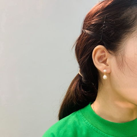 Khuyên Tai Ngắn HimHip Dáng Thả Sang Trọng HKCC Mix Ngọc Trai Thật 1x2cm