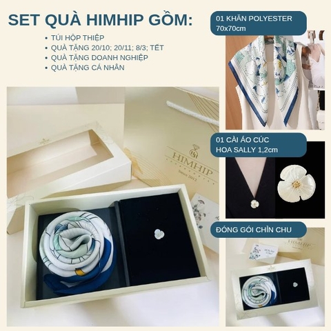 Set Quà 20/10 HimHip Khăn Lụa 70*70cm & Cài Áo Kèm Túi Hộp Thiệp - 1376
