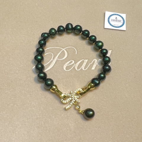 Vòng Tay HimHip Trai Thật Màu Lông Công Mix Khóa Nơ Dáng Thả Sang Trọng 18cm