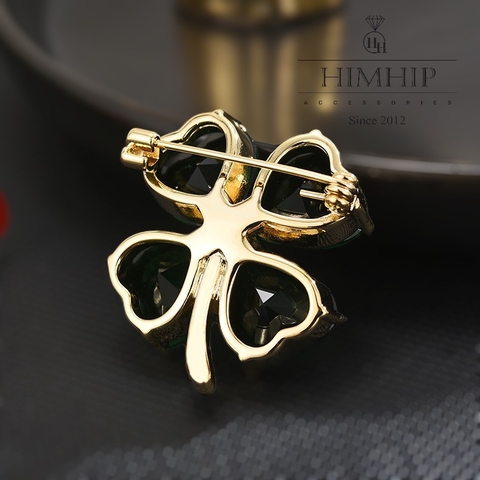 Trâm, Ghim Cài Áo Nhỏ HimHip Cỏ 4 Lá Xanh May Mắn HKCC Đính Phale 2,5*3cm