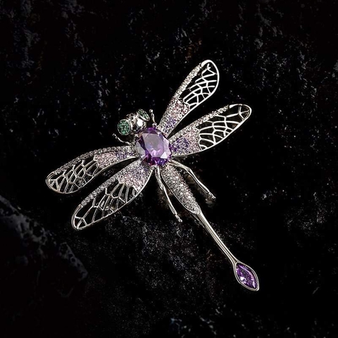 Trâm, Ghim Cài Áo HimHip Chuồn Chuồn Tím Sang Trọng HKCC Đính Phale 5*5,5cm