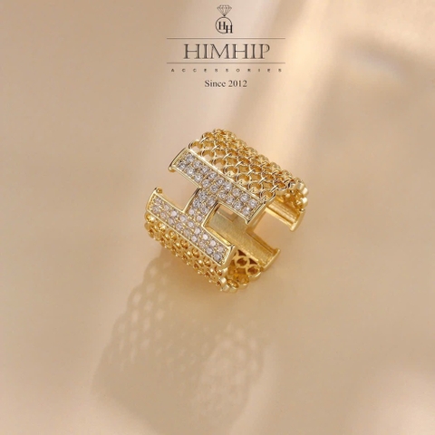 Cài Khăn Ống HimHip Size To Hình Chữ H Sang Trọng HKCC Đính Phale 2cm - Vàng