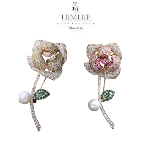 Trâm, Ghim Cài Áo HimHip Cành Hồng Sang Trọng HKCC Mix Trai 3,5*5,7cm