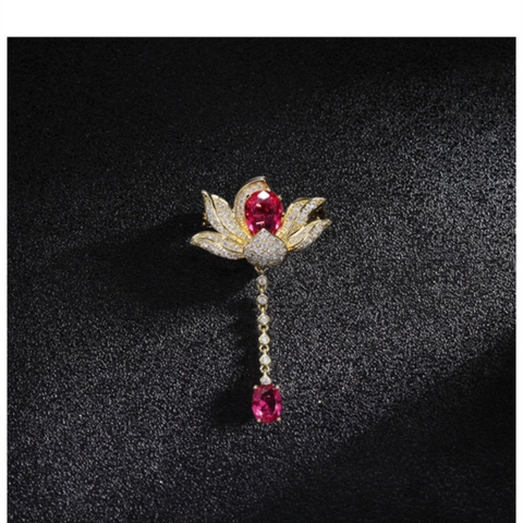 Trâm, Ghim Cài Áo Nhỏ HimHip Hoa Sen Tua Dài Sang Trọng HKCC Đính Phale 2,5*5cm