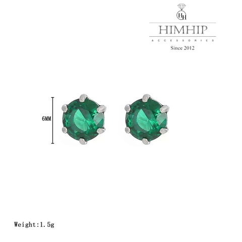 Khuyên Tai Nụ HimHip Hạt Phale Tròn Đính Chấu TiTan Lục Giác 6ly