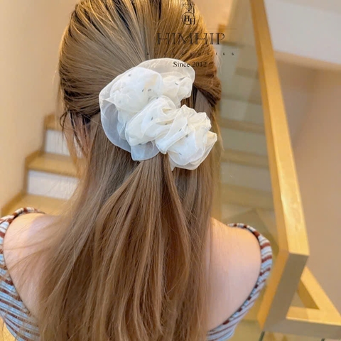 Scrunchies HimHip Voan Nhiều Lớp Chấm Bi Thanh Lịch 12cm