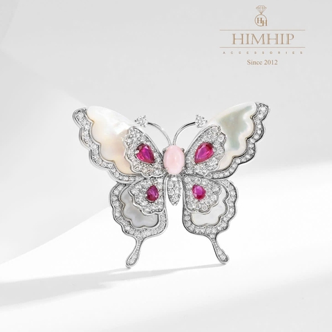Trâm, Ghim Cài Áo HimHip HKCC Bướm Khảm Trai Phối Đá Phale 5*3.9cm