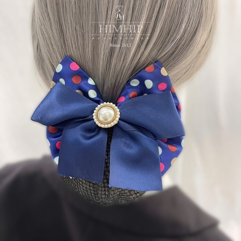 Kẹp Bối, Búi Lưới HimHip Nơ Chấm Bi Đính Phale Thanh Lịch 11x13cm