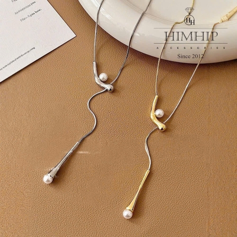 Vòng Cổ HimHip Titan Dây Rút Sợi Mì Khóa V Phối Hạt Giả Trai 74cm Kèm Hộp Phụ Kiện