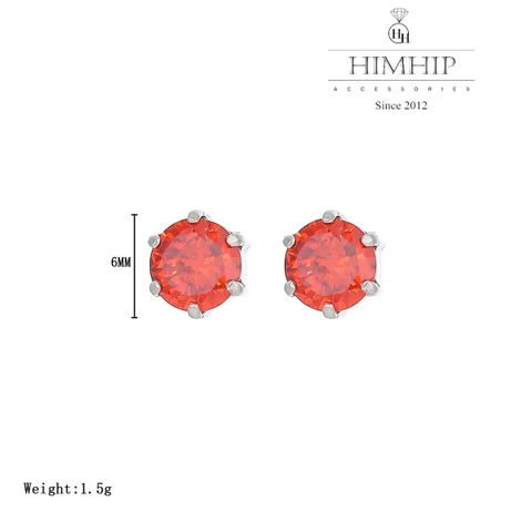 Khuyên Tai Nụ HimHip Hạt Phale Tròn Đính Chấu TiTan Lục Giác 6ly