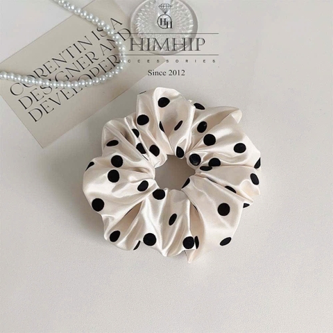 Scrunchies Tag HimHip Vải Trơn Chấm Bi Nhung ~17cm
