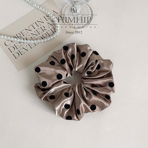 Scrunchies Tag HimHip Vải Trơn Chấm Bi Nhung ~17cm