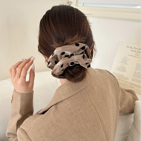 Scrunchies Tag HimHip Vải Trơn Chấm Bi Nhung ~17cm