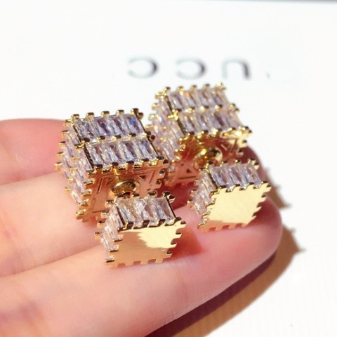 Khuyên Tai Nụ HimHip Khối Chữ Nhật Mạ Vàng Sang Trọng HKCC Đính Phale 1x2cm