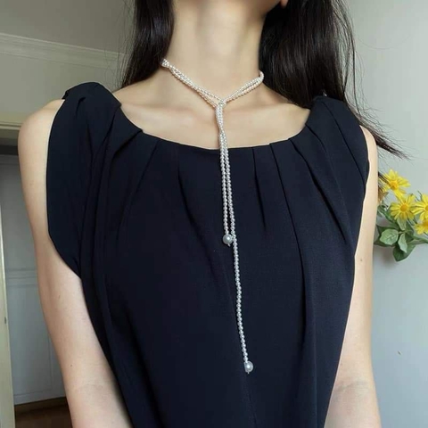 [Thiết Kế] Vòng Cổ HimHip Tinh Thể Ngọc Trai 5Li 4in1 Sang Trọng 120cm Phụ Kiện Áo Dài