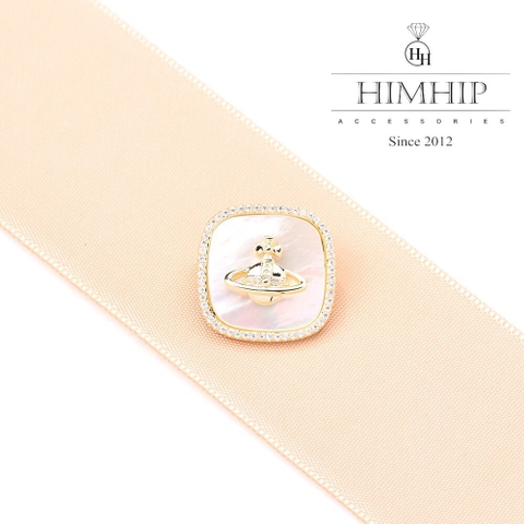 Trâm, Ghim Cài Áo Nhỏ HimHip Mặt Vuông Khảm Trai Gắn Charm Hành Tinh Sang Trọng HKCC Đính Phale 2cm
