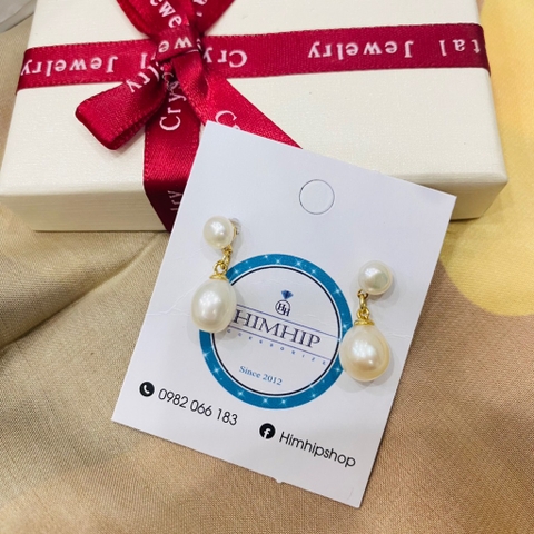 Khuyên Tai Ngắn HimHip Dáng Thả Sang Trọng HKCC Mix Ngọc Trai Thật 1x2cm