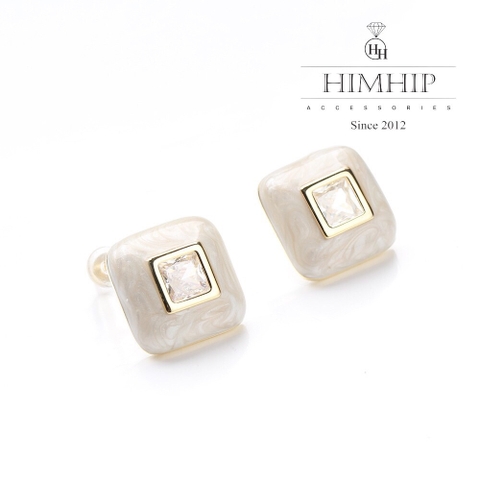 Khuyên Tai Nụ Hợp Kim Cao Cấp Hình Vuông Phối Đá Sang Trọng 1.2*1.2cm