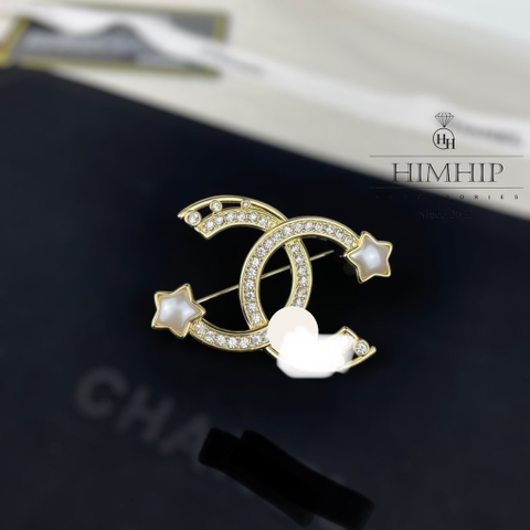 Trâm, Ghim Cài Áo HimHip Chữ X Ngôi Sao Khảm Trai Sang Trọng HKCC Đính Phale 4.5x3cm