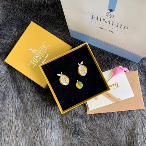 Set Hoa Tai Kèm Pin Cài Áo Sầu Riêng Đáng Yêu